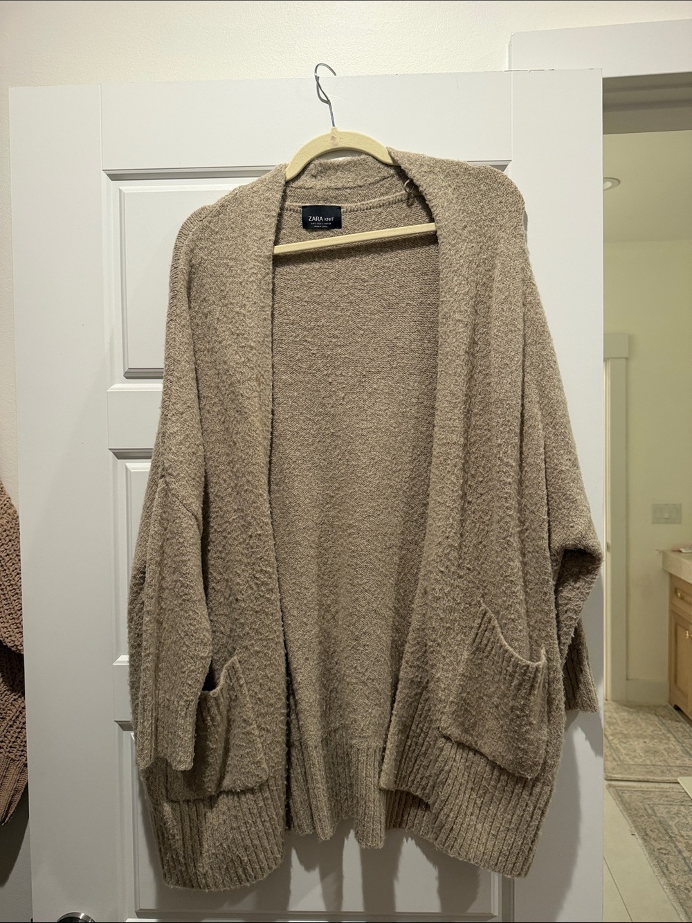 Zara Taupe Open-Front Oversized Cardigan